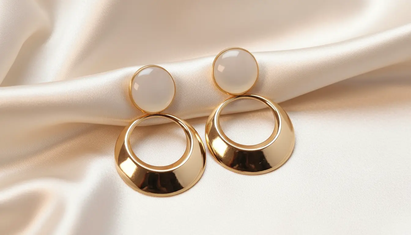 Moonstone Drip Gold Geo Hoop Earrings - Elegant Two-Part Drop Earrings with Chalcedony Studs